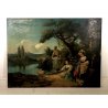 ANTICO DIPINTO OLIO TELA S. Lampugnani PAESAGGIO VEDUTA GIARDINO VILLA DAME '900