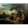 ANTICO DIPINTO OLIO TELA S. Lampugnani PAESAGGIO VEDUTA GIARDINO VILLA DAME '900