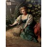 ANTICO DIPINTO OLIO TELA S. Lampugnani PAESAGGIO VEDUTA GIARDINO VILLA DAME '900