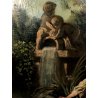 ANTICO DIPINTO OLIO TELA S. Lampugnani PAESAGGIO VEDUTA GIARDINO VILLA DAME '900