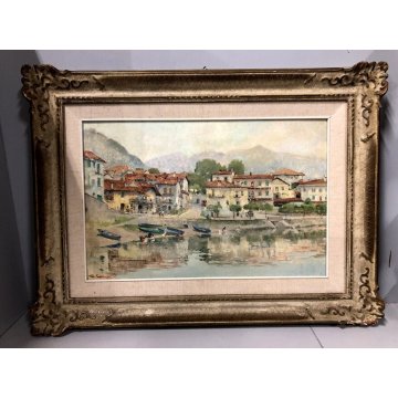 QUADRO DIPINTO OLIO TAVOLA Alfonso Corradi Lungo lago Feriolo PAESAGGIO LACUSTRE