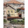 QUADRO DIPINTO OLIO TAVOLA Alfonso Corradi Lungo lago Feriolo PAESAGGIO LACUSTRE