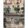 QUADRO DIPINTO OLIO TAVOLA Alfonso Corradi Lungo lago Feriolo PAESAGGIO LACUSTRE