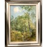 QUADRO DIPINTO OLIO TELA A. Corradi PAESAGGIO RADURA BOSCO BETULLE SENTIERO '60