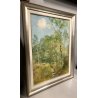 QUADRO DIPINTO OLIO TELA A. Corradi PAESAGGIO RADURA BOSCO BETULLE SENTIERO '60