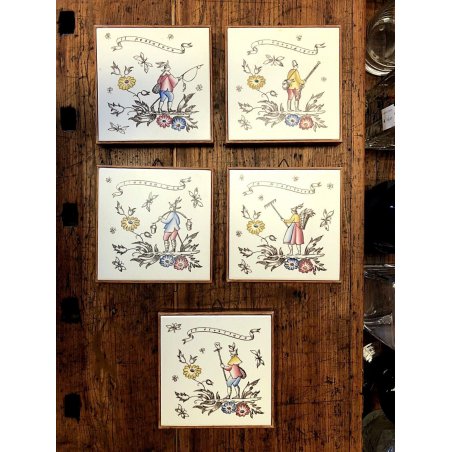 RARO SET 5 MATTONELLE CERAMICA Richard Ginori DISEGNO GIO PONTI SERIE I MESTIERI