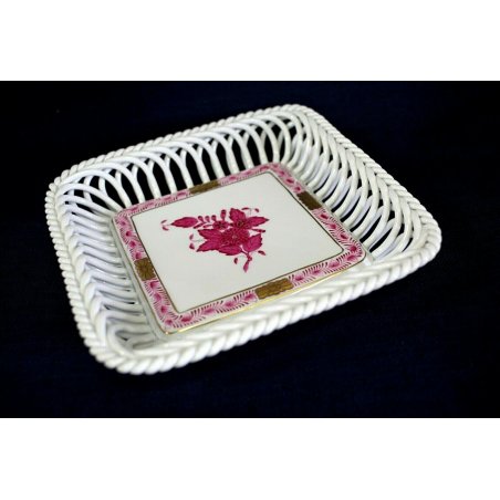 CESTINO PORCELLANA TRAFORATO DIPINTO ROSA Herend Hungary PORTAFRUTTA VINTAGE OLD