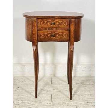 ANTICO COMODINO FAGIOLO LEGNO INTARSIATO DUE CASSETTI EPOCA 1900 CAMERA LETTO