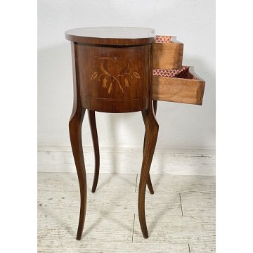 ANTICO COMODINO FAGIOLO LEGNO INTARSIATO DUE CASSETTI EPOCA 1900 CAMERA LETTO