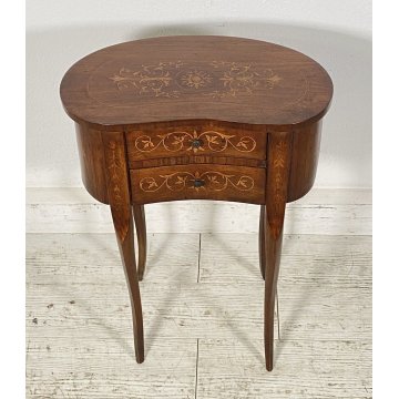 ANTICO COMODINO FAGIOLO LEGNO INTARSIATO DUE CASSETTI EPOCA 1900 CAMERA LETTO