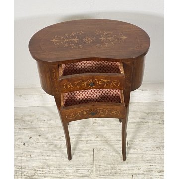 ANTICO COMODINO FAGIOLO LEGNO INTARSIATO DUE CASSETTI EPOCA 1900 CAMERA LETTO