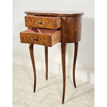 ANTICO COMODINO FAGIOLO LEGNO INTARSIATO DUE CASSETTI EPOCA 1900 CAMERA LETTO