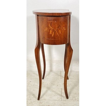 ANTICO COMODINO FAGIOLO LEGNO INTARSIATO DUE CASSETTI EPOCA 1900 CAMERA LETTO