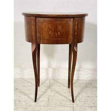 ANTICO COMODINO FAGIOLO LEGNO INTARSIATO DUE CASSETTI EPOCA 1900 CAMERA LETTO