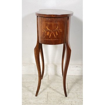 ANTICO COMODINO FAGIOLO LEGNO INTARSIATO DUE CASSETTI EPOCA 1900 CAMERA LETTO