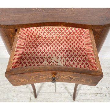 ANTICO COMODINO FAGIOLO LEGNO INTARSIATO DUE CASSETTI EPOCA 1900 CAMERA LETTO