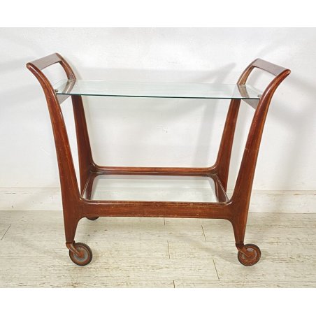 ANTICO CARRELLO BAR DESIGN VINTAGE ANNI 50 LEGNO FERRO VETRO CARRELLINO VASSOIO