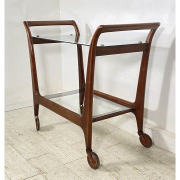 ANTICO CARRELLO BAR DESIGN VINTAGE ANNI 50 LEGNO FERRO VETRO CARRELLINO VASSOIO