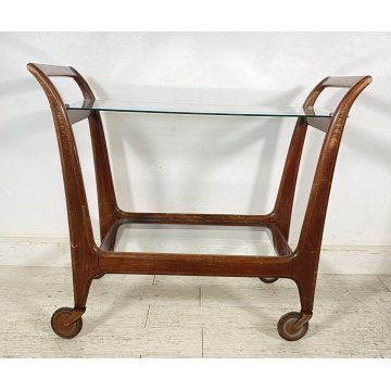 ANTICO CARRELLO BAR DESIGN VINTAGE ANNI 50 LEGNO FERRO VETRO CARRELLINO VASSOIO