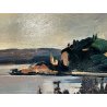 QUADRO OLIO TELA Carlo Monti VEDUTA PAESAGGIO Meina ROCCA Arona LAGO MAGGIORE