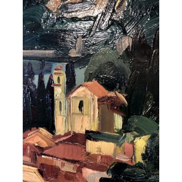 QUADRO OLIO TELA Carlo Monti VEDUTA PAESAGGIO Meina ROCCA Arona LAGO MAGGIORE