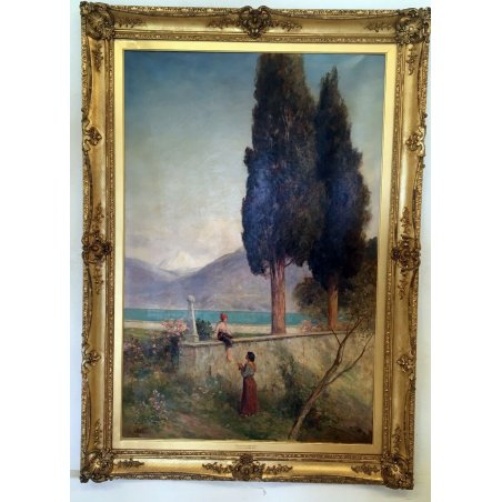 ANTICO DIPINTO PAESAGGIO LAGO COMO JOHN MAC WHIRTER QUADRO SCOZIA 1800 OLIO TELA