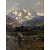 GRANDE QUADRO OLIO PAESAGGIO MONTANO ALPI CONTADINI ARATRO BUOI Masera FORMAZZA