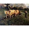 GRANDE QUADRO OLIO PAESAGGIO MONTANO ALPI CONTADINI ARATRO BUOI Masera FORMAZZA