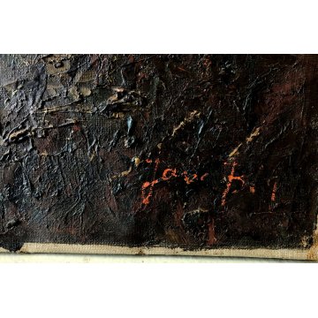 GRANDE QUADRO OLIO PAESAGGIO MONTANO ALPI CONTADINI ARATRO BUOI Masera FORMAZZA