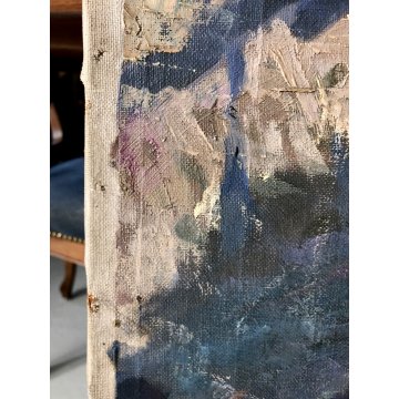 GRANDE QUADRO OLIO PAESAGGIO MONTANO ALPI CONTADINI ARATRO BUOI Masera FORMAZZA