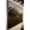 GRANDE QUADRO OLIO PAESAGGIO MONTANO ALPI CONTADINI ARATRO BUOI Masera FORMAZZA