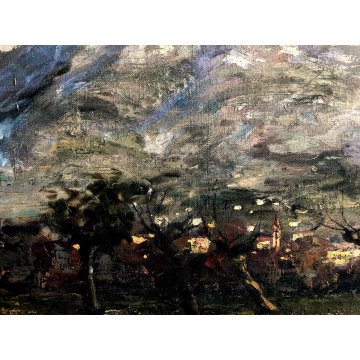 GRANDE QUADRO OLIO PAESAGGIO MONTANO ALPI CONTADINI ARATRO BUOI Masera FORMAZZA