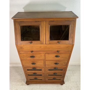 ANTICO MOBILE MADIA PASTAIA DISPENSA NEGOZIO 2 RIBALTINE 1 PIANO 10 CASSETTI 900