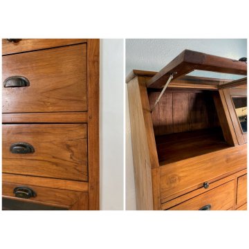 ANTICO MOBILE MADIA PASTAIA DISPENSA NEGOZIO 2 RIBALTINE 1 PIANO 10 CASSETTI 900