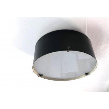 LAMPADARIO PLAFONIERA Design Bruno Gatta STILNOVO METALLO NERO VETRO OPALINO ø25