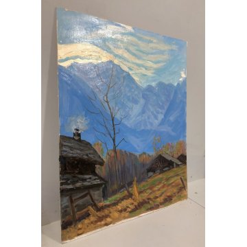 QUADRO DIPINTO OLIO TAVOLA Carlo Coppo Tramonto a Pecetto PAESAGGIO MONTANO '900