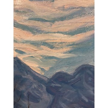 QUADRO DIPINTO OLIO TAVOLA Carlo Coppo Tramonto a Pecetto PAESAGGIO MONTANO '900