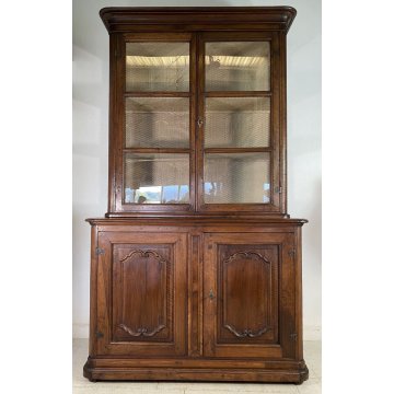 ANTICA CREDENZA OTTOCENTO INTARSIATA 1700 LEGNO NOCE DISPENSA ALZATA VETRINA