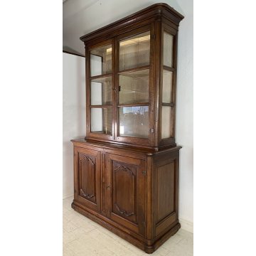 ANTICA CREDENZA OTTOCENTO INTARSIATA 1700 LEGNO NOCE DISPENSA ALZATA VETRINA