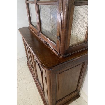 ANTICA CREDENZA OTTOCENTO INTARSIATA 1700 LEGNO NOCE DISPENSA ALZATA VETRINA