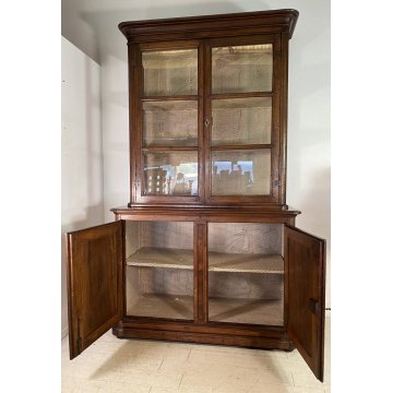 ANTICA CREDENZA OTTOCENTO INTARSIATA 1700 LEGNO NOCE DISPENSA ALZATA VETRINA