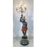 LAMPADA DA TERRA MORETTO VENEZIANO STATUA BAROCCA MORO LEGNO DIPINTO 7 LUCI 1900