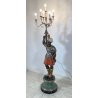 LAMPADA DA TERRA MORETTO VENEZIANO STATUA BAROCCA MORO LEGNO DIPINTO 7 LUCI 1900