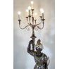 LAMPADA DA TERRA MORETTO VENEZIANO STATUA BAROCCA MORO LEGNO DIPINTO 7 LUCI 1900