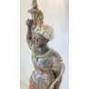 LAMPADA DA TERRA MORETTO VENEZIANO STATUA BAROCCA MORO LEGNO DIPINTO 7 LUCI 1900
