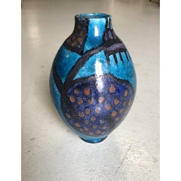 VASO  GRES Carlo Zauli CERAMICA Faenza DECORAZIONE ASTRATTA SMALTO BLU NERO '60