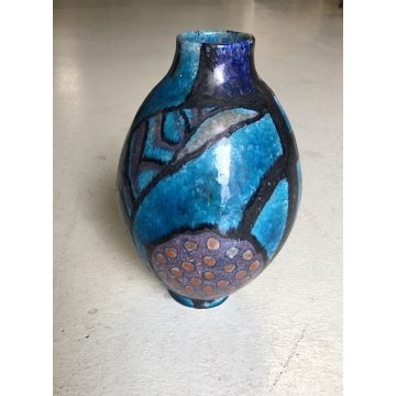 VASO  GRES Carlo Zauli CERAMICA Faenza DECORAZIONE ASTRATTA SMALTO BLU NERO '60