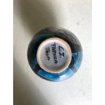 VASO  GRES Carlo Zauli CERAMICA Faenza DECORAZIONE ASTRATTA SMALTO BLU NERO '60
