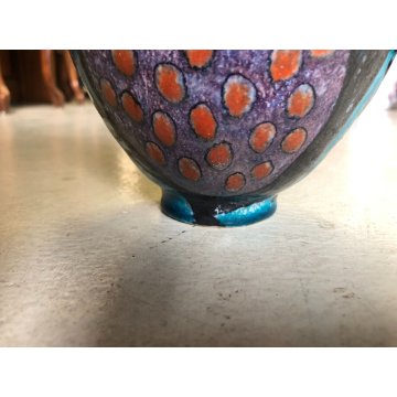VASO  GRES Carlo Zauli CERAMICA Faenza DECORAZIONE ASTRATTA SMALTO BLU NERO '60