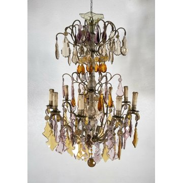 LAMPADARIO SOFFITTO LIBERTY MARIA TERESA VETRO BOEMIA PRIM 1900 GOCCE GLASS LAMP